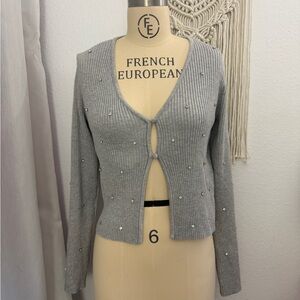 NWT Madden Girl Ribbed Gray Rhinestone Sweater